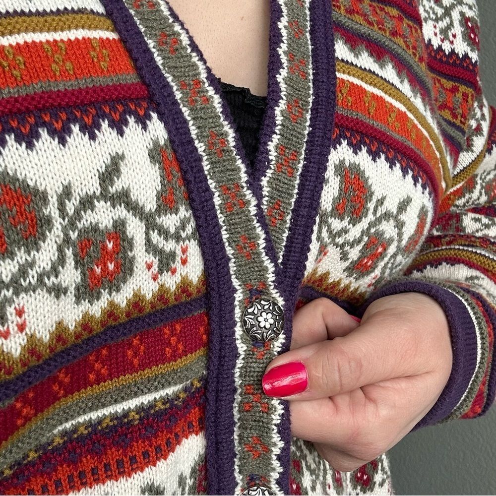 Vtg Colorful Floral Striped Knit Cardigan Sweater Button Up VNeck Oversize Small - Picture 5 of 8